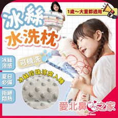 愛北鼻 冰絲水洗兒童枕 柔軟親膚珍珠枕 整顆可水洗 1歲-大童適用, 冰絲-草莓熊抱哥,冰絲水洗枕1-6歲