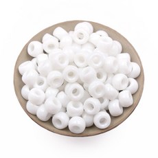 밝은 멀티컬러 원형 아크릴 비즈 지름 9mm 구멍 3.5mm, 화이트, 115개