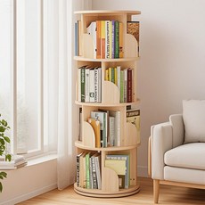 Paradoma 회전 책장 책꽂이 360도 대용량 거실책장 서재 원형 책장, 오크, 4단