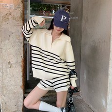 條紋針織翻領短褲套裝，時尚休閒兩件式女裝，舒適親膚，展現修長腿部線條