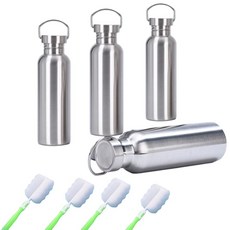 CiCixixi 4팩 304 스테인리스 스틸 스포츠 물병 997.9g(35온스) 금속 스포츠 주전자 손잡이 및 컵 브러시 포함 단일 벽 스포츠 물병 자전거 타는 사람 러, CiCixixi 4팩 304 스테인리스 스틸 스포츠 물