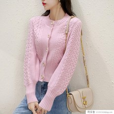 라오농 여성 코트 니트 빈티지 도톰 꽈배기 소매 라운드 쇼트 니트+3KLL