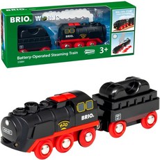 BRIO 월드 배터리로 작동하는 스팀 트레인 - 라이트와 어린이 친화적인 스팀이 장착된 나무 트랙용 3피스 모터식 엔진 3세 이상을 위한 인터랙티브 플레이 전방/후방을 이상용, Modern