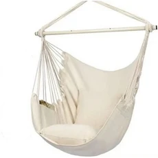 해먹 의자 걸이형 로프 스윙 최대 500파운드 쿠션 2개 포함 포켓이 있는 대형 마크라메 걸이형 의자 면 직, 04 5