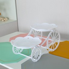 케이크받침 1/2 레이어 케이크 스탠드 디저트 트레이 식기 탁상 디스플레이 랙 파이 티 파티 약혼 생일 선반 1 세트, 짙은녹색의2층원형마차