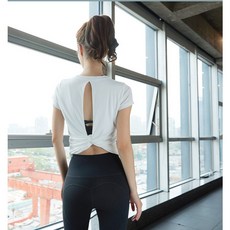 裸空抓皺美背運動上衣 女性舒適透氣健身瑜珈跑步短袖上衣
