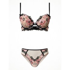 트윈셋 플로럴 자수 푸시업 브라 앤 팬티 세트