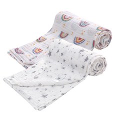 미라클 베이비 2층 순면거즈 블랭킷 2개입, 회색 별+무지개