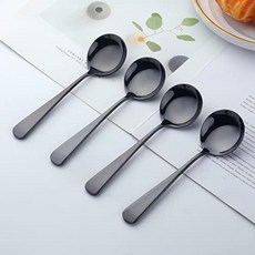 DOCBLACK 프리미엄 수프 스푼 튼튼한 스테인리스 스틸 시리얼 둥근 모서리가 있는 16.3cm(6.3인치) 파인 스푼 세트 식기세척기 사용 가능 (4 실버), 4, 블루