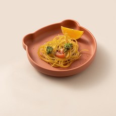 寶寶餐盤硅膠吸盤一體式自主進食防摔兒童小熊餐具輔食碗嬰兒, 1個, 豆沙粉【食品級硅膠餐盤】:如圖所示