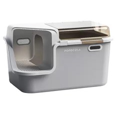 POPOCOLA 波波卡拉 走廊式全封閉超大貓砂盆 附貓砂鏟, 灰和白色, 1個