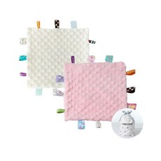 해외 CREVENT Tag Security 아기용 담요 남아용 부드럽고 작은 러비 아기 이불 감각 생일 베이비 샤워를 위한 훌륭한 선물 25.4 x 25.4cm10 10인치 8, .0017.Ivory + Pink Tag.