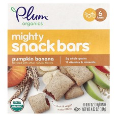 Plum Organics 유아용 마이티 스낵 바 호박 바나나 6개 개당 0.67 oz (19 g) Organics (플럼 오가닉스), 114g