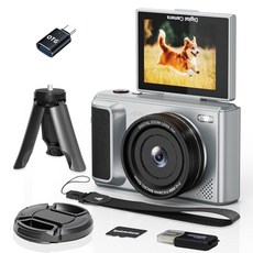 ARNSSIEN 고화질 디지털 카메라 180도 플립 스크린 휴대용 콤팩트 카메라 16배 줌 8GB 메모리카드 Y1, 실버Y1 실버Y1