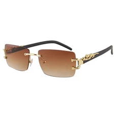 트렌디한 빈티지 소형 금속 선글라스 레트로 UV400 무테 여성 및 남성용 안경, 02 Gradient Tea