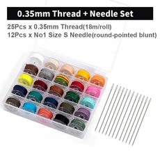 WUTA-가죽 바느질 스레드 키트 라운드 왁스 25 색 세트 미니 보빈 수제 DIY 꼰 로프 팔찌 라인, Set A-0.35mm, 1개