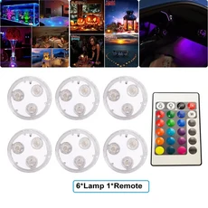 리모컨 RGB 수중 조명 배터리 작동 IP68 수중 조명 티 라이트 꽃병 랜턴 수영장 수족관 장식, 01 6lamp 1remote, 01 Battery included, 1개