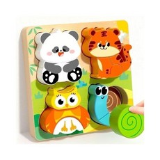 兒童動物造型拼圖玩具 寶寶早教益智立體拼圖 幼兒手抓板拼圖, 1個, 3片