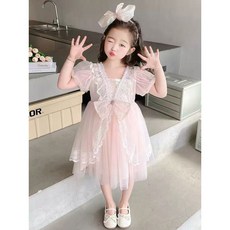 小不點兒 女童洋裝 公主裙 蕾絲網紗 兒童大裙擺 蓬蓬裙 泡泡袖 連衣裙