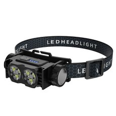 強光頭燈【TD-0193】LED超強光可充電六燈頭燈 夜釣燈 露營燈, 黑色(內建電池), 1個