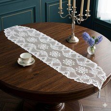밀쿠네 자수 레이스러너 33x137cm (화이트) 망사레이스