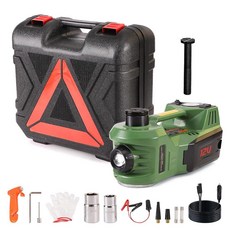 EFFIROSO 휴대용 5톤 12V 전기 자동차 잭 키트 유압 플로어 타이어 팽창기 펌프 포함 차량 비상 수리 4 999.9kg(11000파운드) 잭만, 렌치 없는 그린