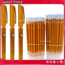 優選最低價 手抄經筆 增金色閃光金色抄經筆芯 0.7/1.0mm 檀香味 佛經筆芯 手寫經文專用, 筆尖 1.0mm,3支抄經筆, 1個