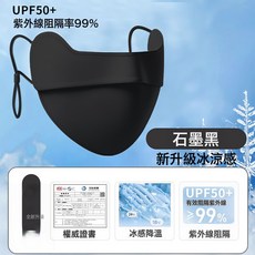 DFMEI 防曬面罩全臉防曬口罩防紫外線女透氣遮陽臉基尼帽檐太陽戶外臉罩, 17.5 x 9.5cm, 冰肌防曬口罩【雲墨黑】:如圖