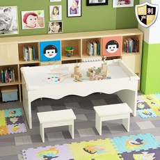 유아용 모래놀이 세트 모래놀이터 점토 장난감 테이블 어린이집 유치원 원목소재, 120L50W50H화이트(스툴제외), 1개
