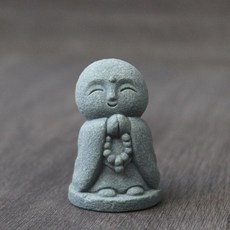 붓다북 미니 합장 동자승 사암 불상, 1개, 그레이