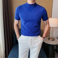 남성 반폴라 반팔 니트 가을 겨울 이너 반팔스웨터 슬림 머슬핏 니트 반팔티셔츠