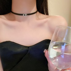 백송 피노 가죽 영문 레터링 초커 심플 베이직 검정 레더 한줄 데일리 포인트 목걸이