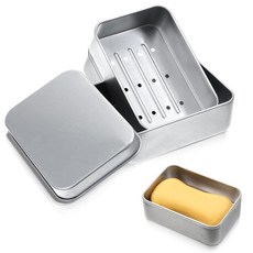 Piriuuo여행용비누용기 바비누케이스금속바비누홀더휴대용여행비누상자누출방지비누접시뚜껑포함알루미늄틴병용기캠핑여행가정욕실보관124464, 1