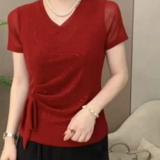 夏季新款顯瘦彈力短袖T恤女 時尚百搭遮肚子洋氣上衣