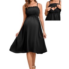 [ 1172704 ] LYTHMER 여성용 임산부 수유 드레스 스모크 미디 맥시 조절 가능한 스파게티 스트랩 스퀘어넥 의류 블랙