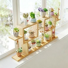 화분 선반대 창의력 화분 선반 데스크톱, 4단, 원목색