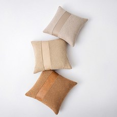 圈圈紗拼皮抱枕 簡約飯店輕奢風 靠枕套 樣板間裝飾靠墊 靠背枕 抱枕套, 卡其;50cm*50cm;無枕芯