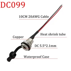 DC-099 DC 전원 암 잭 어댑터 5.5x2.1mm DC 잭 스레드 패널 마운트 소켓 커넥터 (방수 캡 포함) 20AWG 10/1, 01 10CM_02 2Pcs