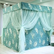 침대 암막 캐노피 공주풍 커튼 사각 가림막 체크 인테리어 설치 1.mx.0mx1.95m 핑, J. 보리 이삭