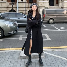 검은 트렌치 코트 여성 가을과 겨울 얇은 2022 새로운 한국어 버전 작은 영어 바람 긴 코트