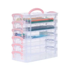 다층 휴대용 필통 분리형 적층형 수채화 펜 케이스 플라스틱 소재 투명 디자인, 03 Pink 6 Layer