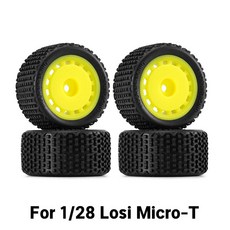 INJORA 1/24 로시 마이크로-B 1/28 마이크로-T용 사전 장착된 핀 버기 타이어 및 휠, Yellow Micro-T