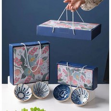 日式青花瓷碗 陶瓷餐具套裝 附禮盒, 1個, 桃花香款式-兩碗 無禮盒款