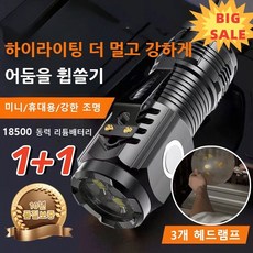 1+1 미니 고휘도 손전등 방수 랜턴, 블랙원색+녹색X[1+1개]