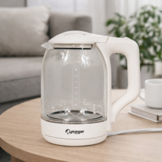 1.8L 유리 전기포트 대용량 무선 커피포트 스테인리스 열판 자동차단, 퓨어화이트