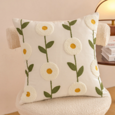 서플라이랩 북유럽 고급 핸드메이드 꽃자수 쇼파쿠션 솜포함, 옵션2. 하얀풀꽃