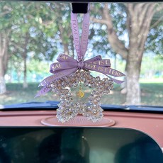 SULN 新款汽車掛件 高級感創意車內後視鏡掛飾 水晶五角星裝飾 車載吊飾, 五角星圓珠掛件紫色, 1個