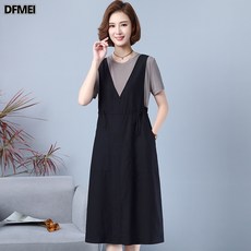 DFMEI 심플한 라운드 모던 페이크 투피스 원피스