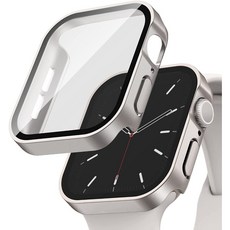 Apple Watch 錶殼 前後全包 360°全包裹 防水防塵, 電鍍直邊-霧面星光色,41mm（S7/S8/S9）, 1個