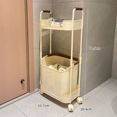 大容量收納 髒衣簍置物架 浴室收納架 可移動設計, 奶油白 2層